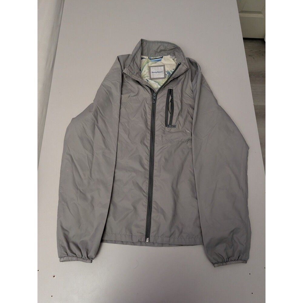 Tommy Bahama Windbreaker Jacket Mens Medium M Gray Full Zip Palm Floral Lined